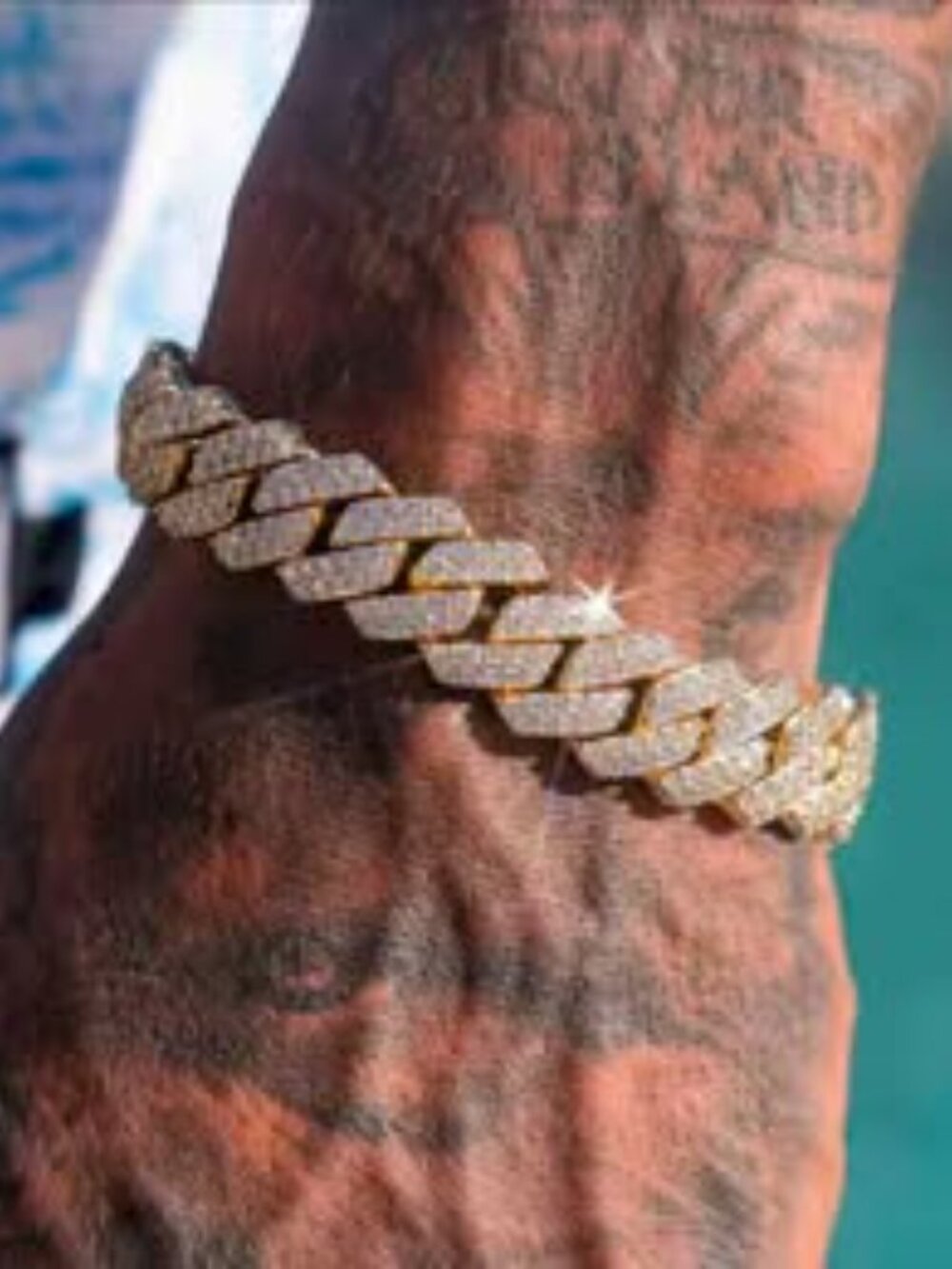 NEW! Men's Cuban link rhinestone gold tone bling fashion bracelet